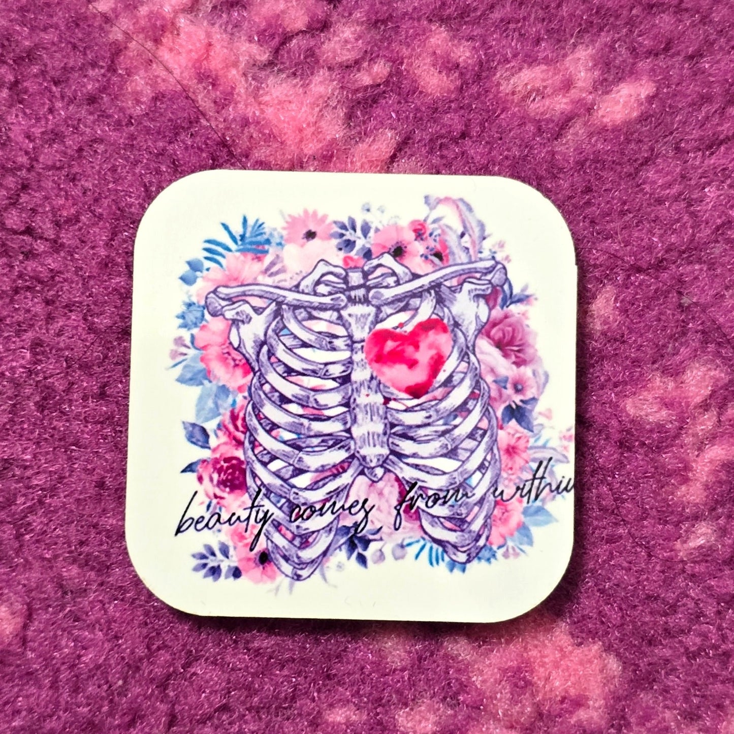 Beauty Within Skeleton Handmade Square Refrigerator Magnet