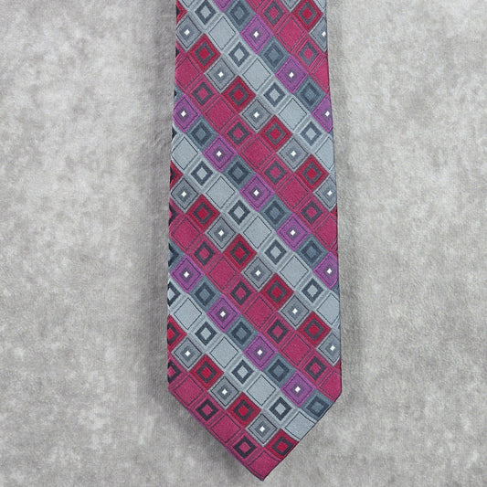 Van Heusen Gray Pink Geometric Diamond 100% Silk Executive Men's Neck Tie NWOT