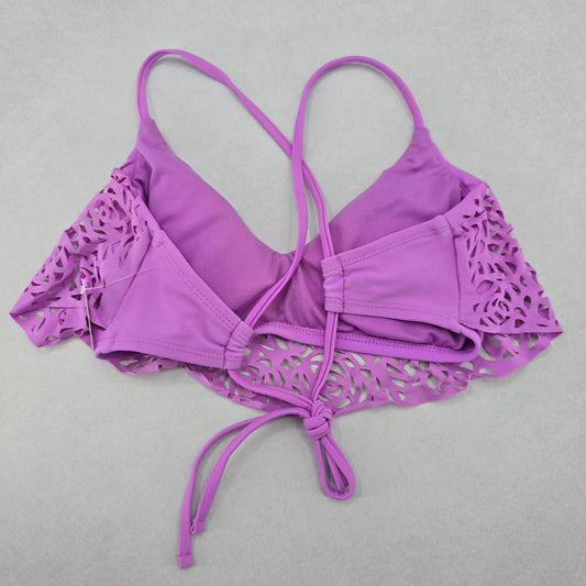 Xhilaration Purple Boho Crisscross Cutout Floral Bikini Bra Swim Top S Small