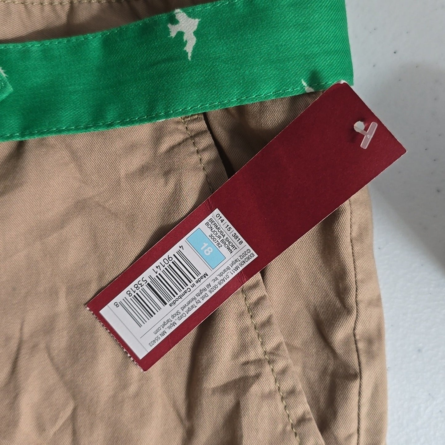 Merona Bermuda Cotton Tan Brown Shorts Pants Green Belt Bottoms 18