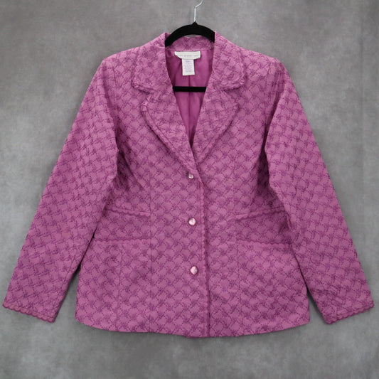 Susan Graver Purple Embroidered Floral Scallop Notch Cotton Jacket Blazer Small