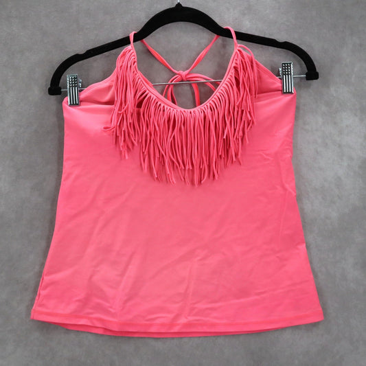 Pink Fringe Boho Halter Tie Bikini Tankini Beach Flirty Swim Top S Small