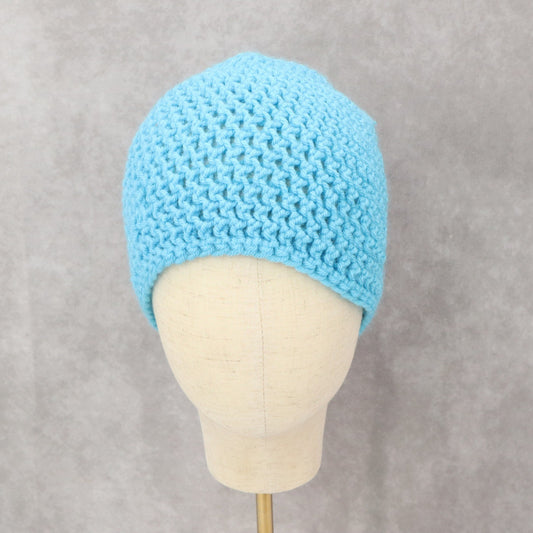Blue Cable Knit Crochet Y2K Vintage Cottagecore Cozy Beanie Cap Hat OS