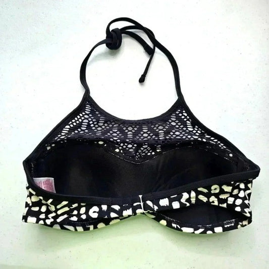 Xhilaration Black Geometric Padded Swimsuit Bikini Swimwear Top Extra Small XS