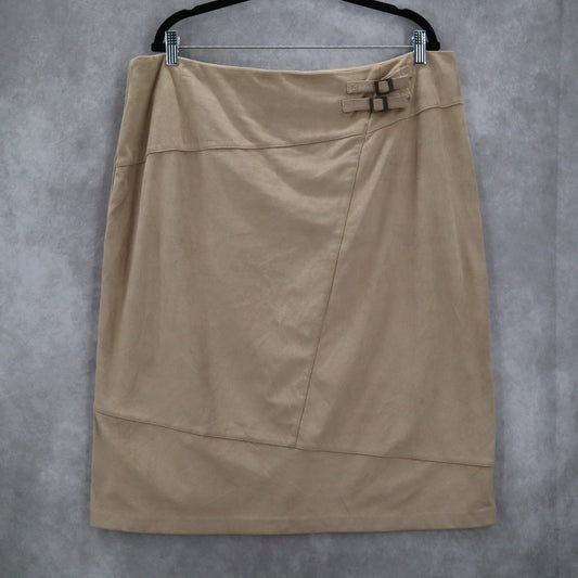 Cato Tan Pencil Buckle Faux Suede Western Zip Stretch Knee Length Skirt Plus 18W