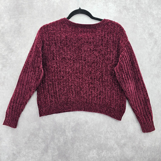 Arizona Red Chenille Ribbed Sleeve Y2K VTG Academia Crop Cozy Sweater Medium