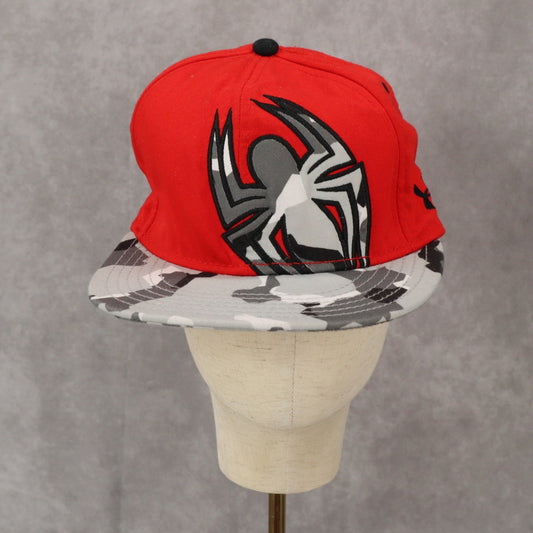 Under Armour Red Marvel Camo Flat Bill Spider Man Fitted Baseball Cap Hat LG XL