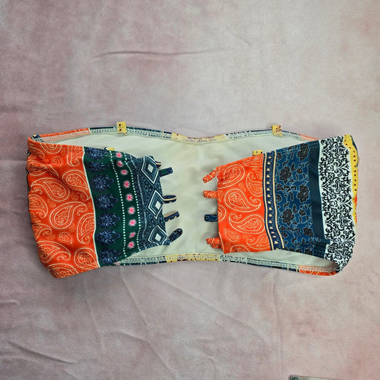 Shein Orange Blue Floral Paisley Padded Bikini Top Swimwear Medium