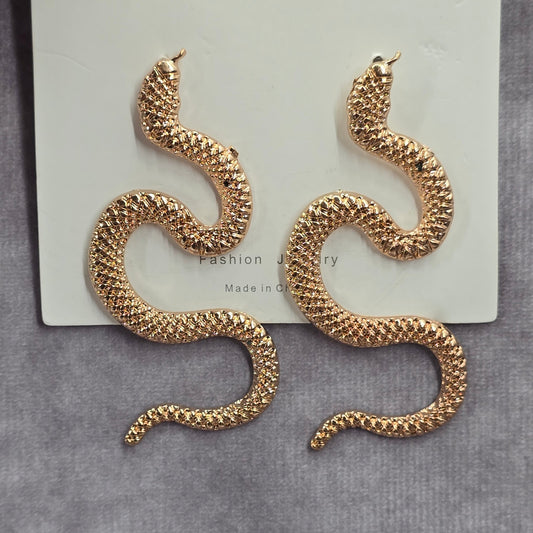 Gold Snake Texture Earrings Stud Fashion Statement Boho Fashion Dangle Jewelry