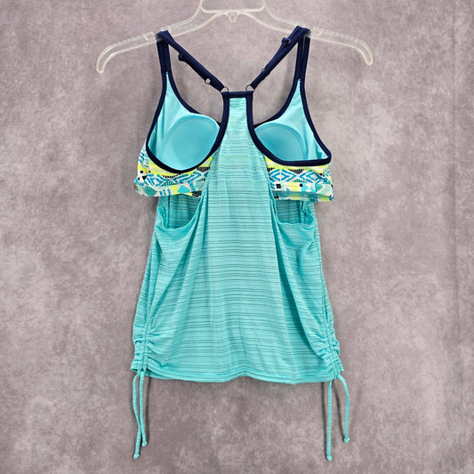 ZeroXposur Blue Stripe Sports Bra Padded Swimwear Tankini Tank Top Medium M