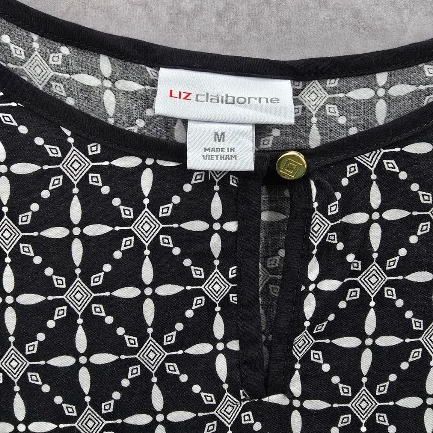 Liz Claiborne Black White Floral Sleeveless Tunic Top Shirt Blouse Medium