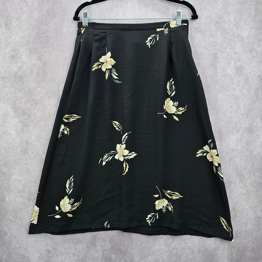 Kathie Lee Black Flare Floral Knee Length Zipper Boho Y2K Indie Skirt Plus 14