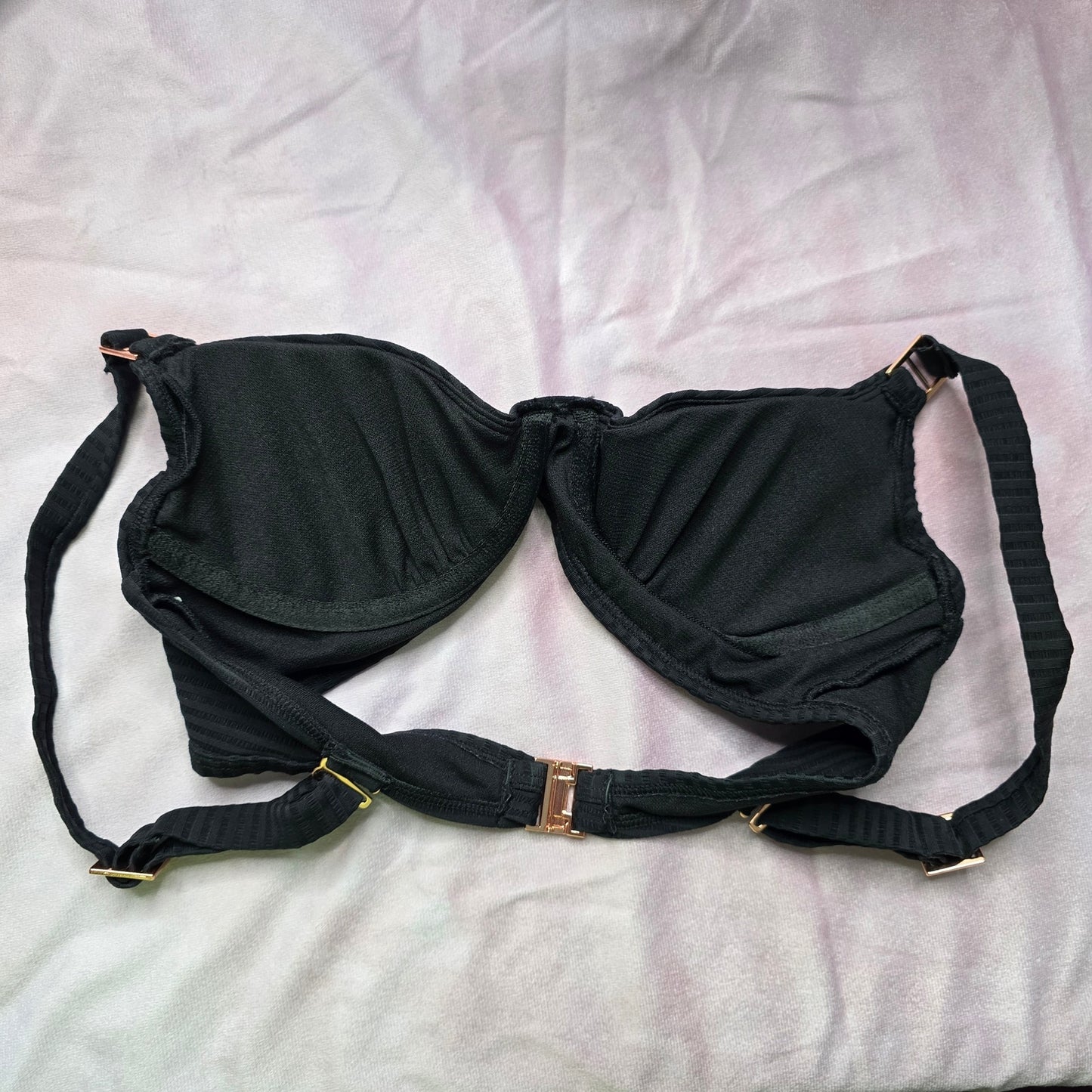 American Eagle Black Stripe Padded Wired Adjustable Bikini Top Swimwear XS