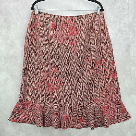 Sheri Martin Vintage Pink Black Flare Floral Knee Length Short Plus Skirt 14