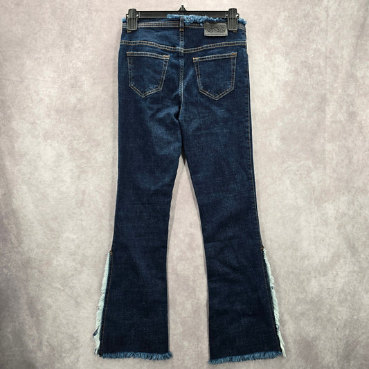 G&Z Apparel Blue Flare Fringe Western Button Vintage Jeans Pants Bottoms 32