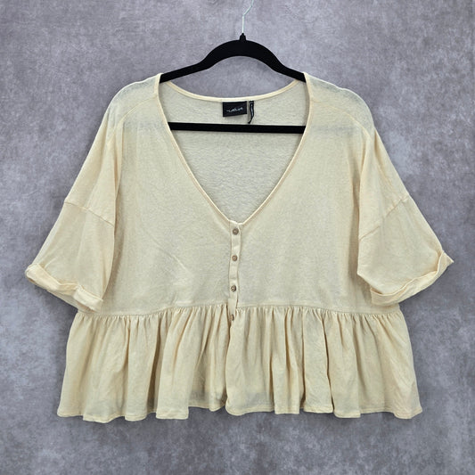 Urban Outfitters Pink Ruffle Button Short Cropped Oversized Blouse Top S Small