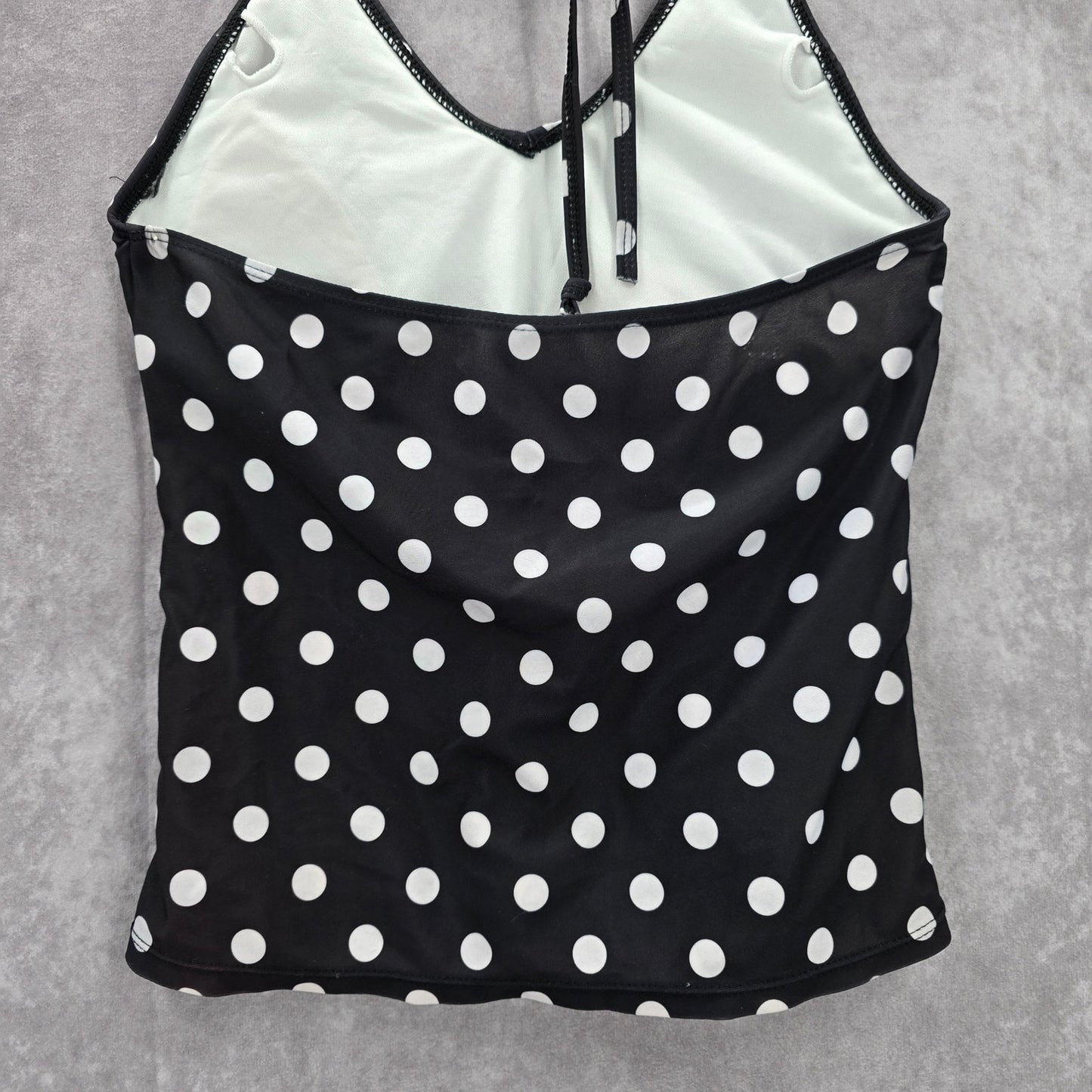 Bobbie Brooks Black White Polka Dot Halter Tie Swimwear Tankini Top Medium M