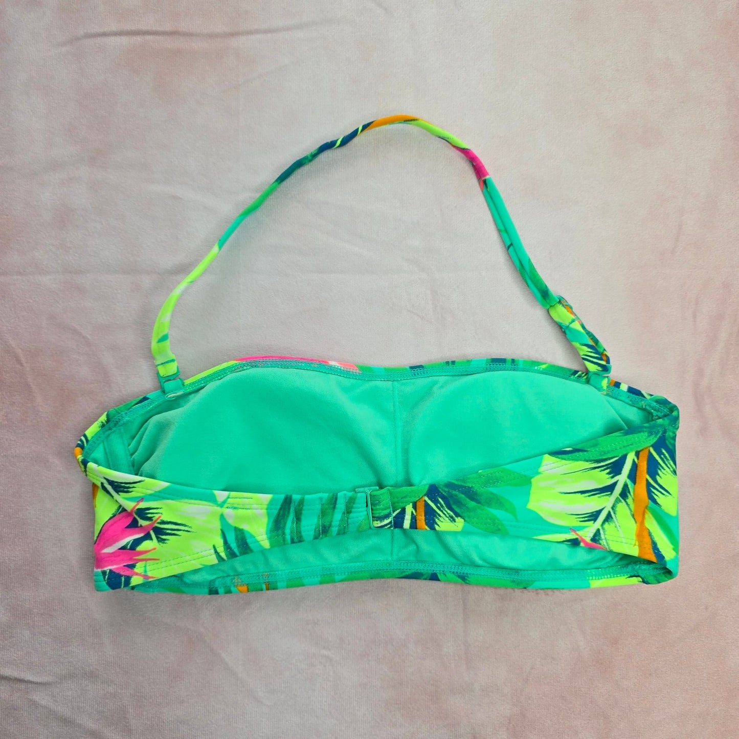 Xhilaration Green Tropical Floral Padded String Hook Bikini Top Swimwear Medium