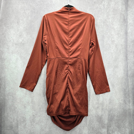 Shein Brown Copper Drape Long Sleeve Zipper Party Y2K Indie Dress Medium 8/10
