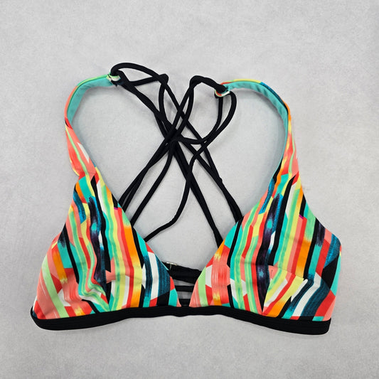 Blue Crisscross Boho Multi Color Swim Sports Bra Beach Bikini Top M Medium