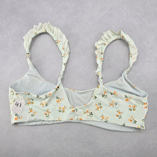 White Floral Ruffle Beach Sports Active Bikini Bralette Swim Top S Small