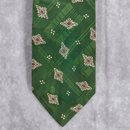 Polo by Ralph Lauren Green Red Geometric 100% Silk Men's Neck Tie