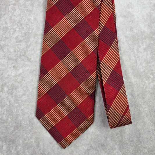 Jos. A. Bank Corporate Red Gold Plaid Tartan 100% Silk Men's Neck Tie NWOT