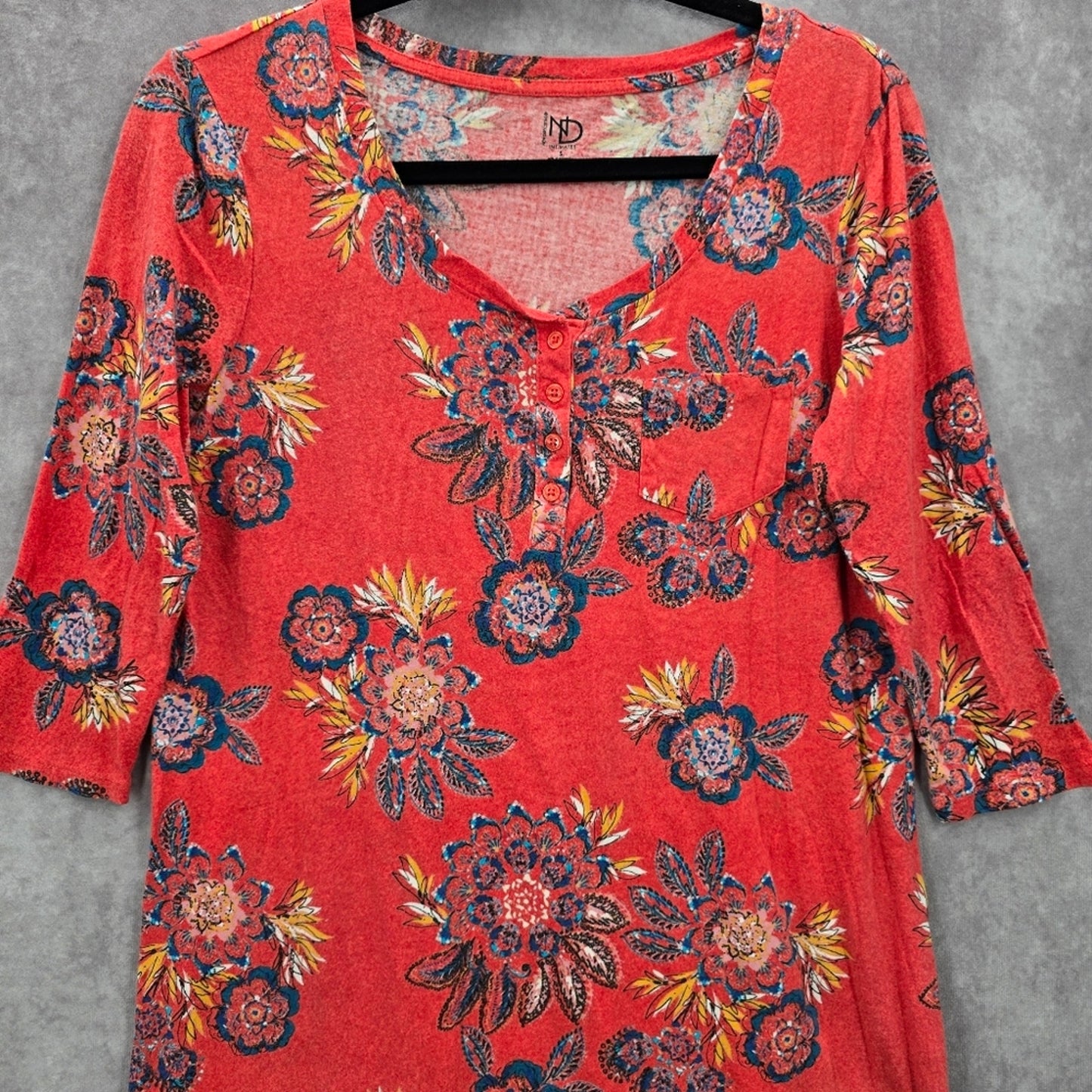 New Directions Intimates Coral Knee Length Floral Sleepwear Dress Small