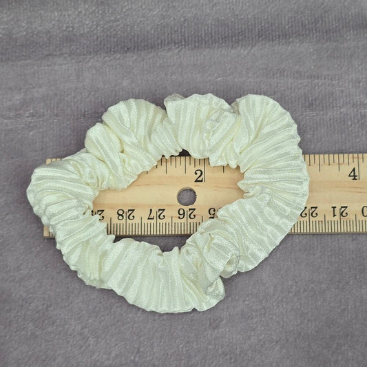 White Ivory Pleat Scrunch Hair Tie Elastic Accessories Scrunchie Handmade SB3