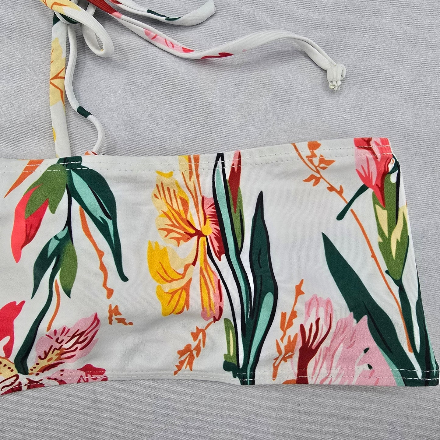 Zaful White Floral Bandeau Beach Bra Bikini Bralette Swim Top M Medium
