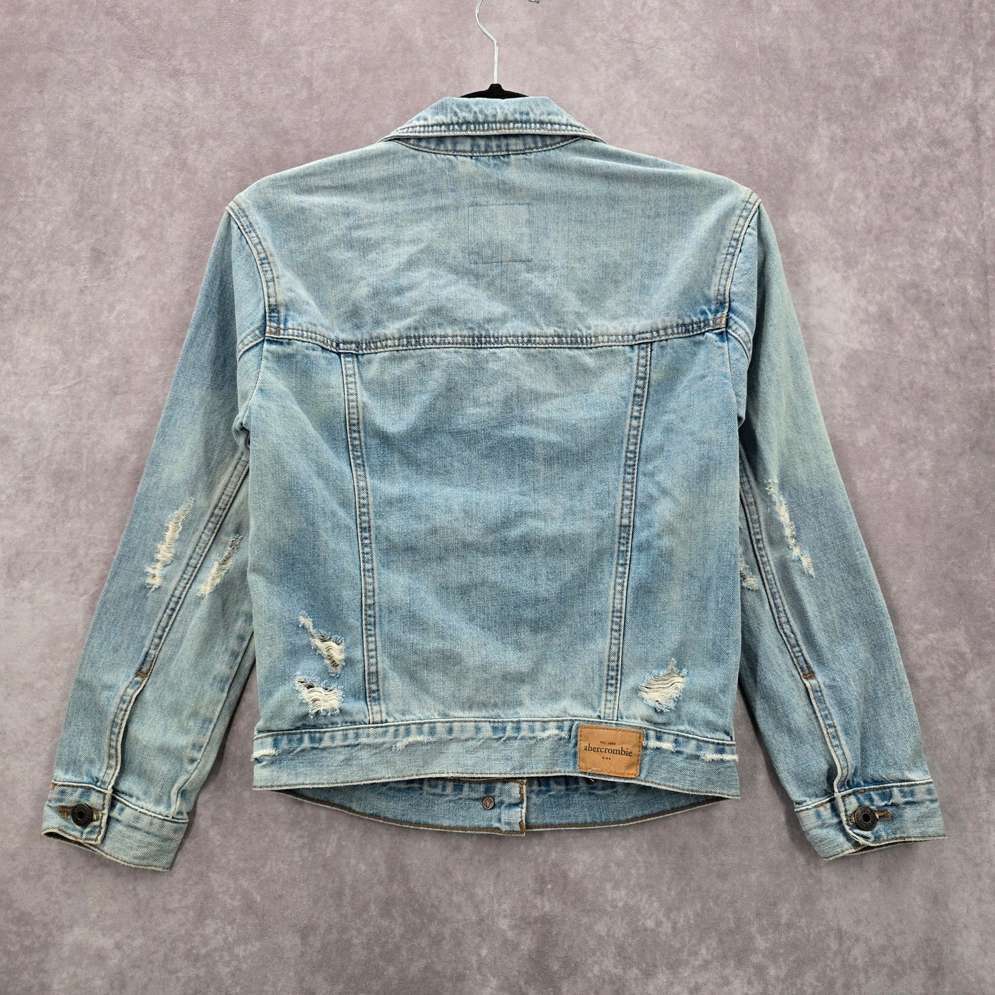 Abercrombie Kids Blue Distress Demin Jeans Button Long Sleeve Jacket Small 10