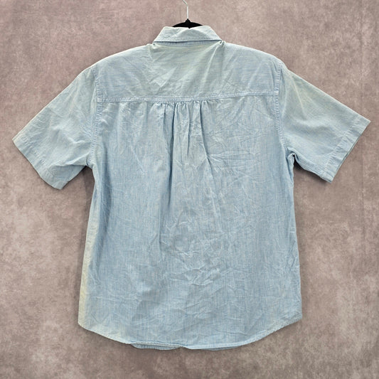 Blue Button Up Floral Embroidered Short Sleeve Vintage Y2K Short Top M Medium