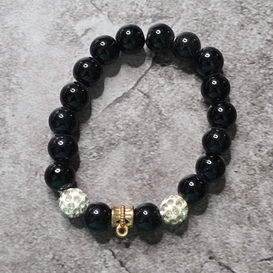 Black Beaded Boho Style Elastic Adjustable Bracelet Rhinestones Fashion Jewelry