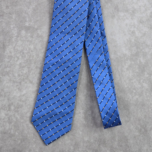 Geoffrey Beene Blue Plaid Stripe Geometric Polka Dot Silk Neck Tie Men's