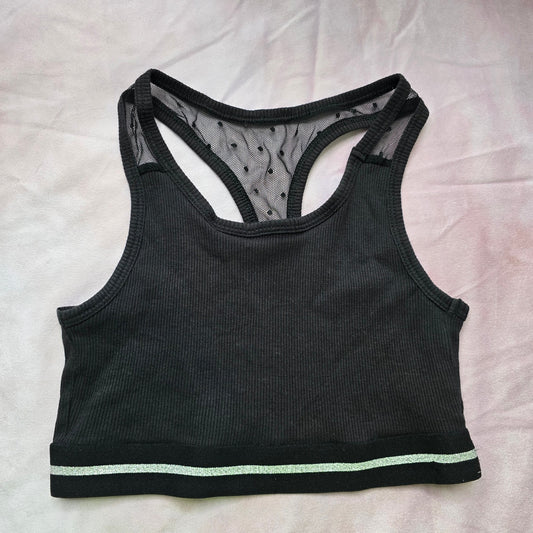 Wunder Love Superstar Black Ribbed Pull On Racerback Sports Bra Top XS