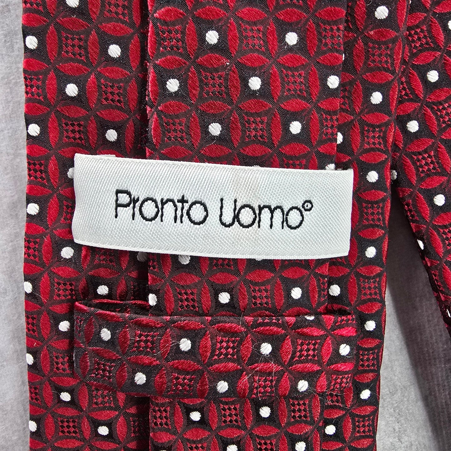 Pronto Uomo Red Geometric White Executive Polka Dot Silk Men's Neck Tie