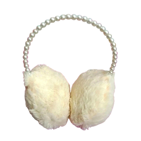 Cat & Jack White Faux Fur Fuzzy Pillow Pearl Headband Earmuff Girls One Size