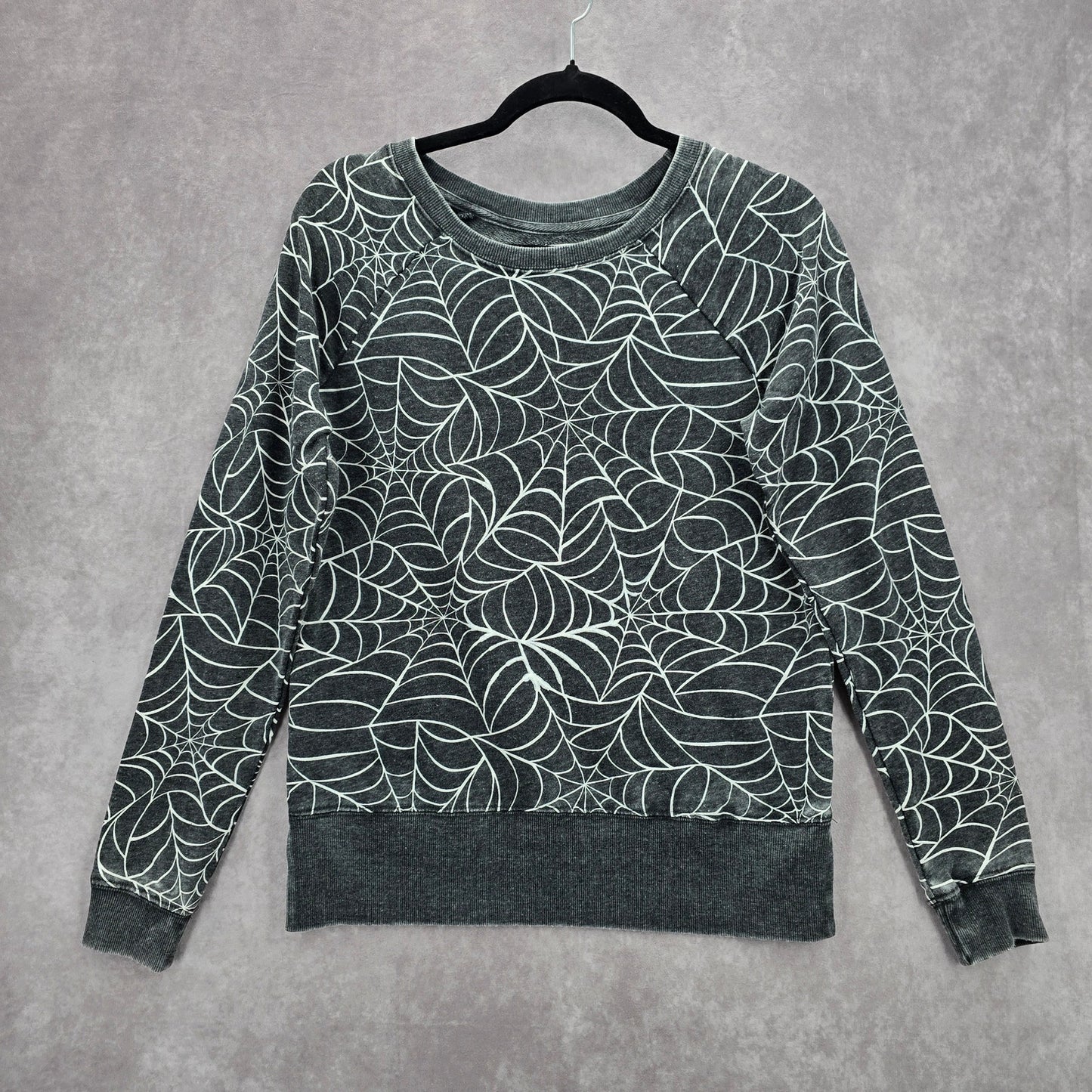 Grayson Threads Gray White Spider Web Pattern Long Sleeve Pullover Sweater Small