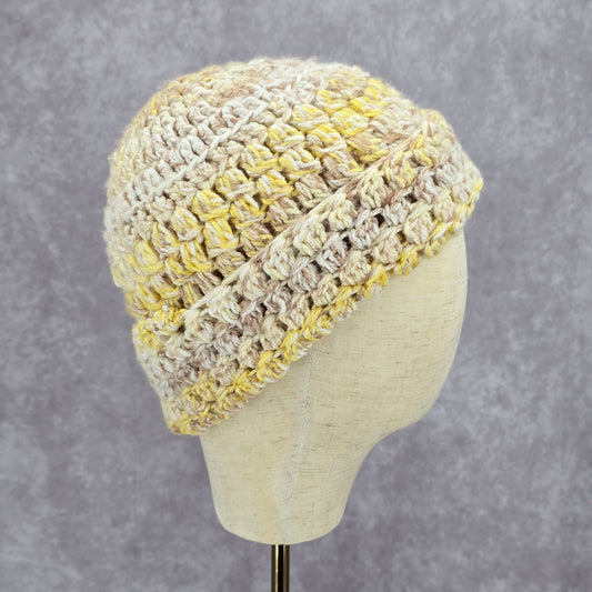 Yellow Cream Cable Knit Vintage Y2k Funky Beanie Crochet Hat