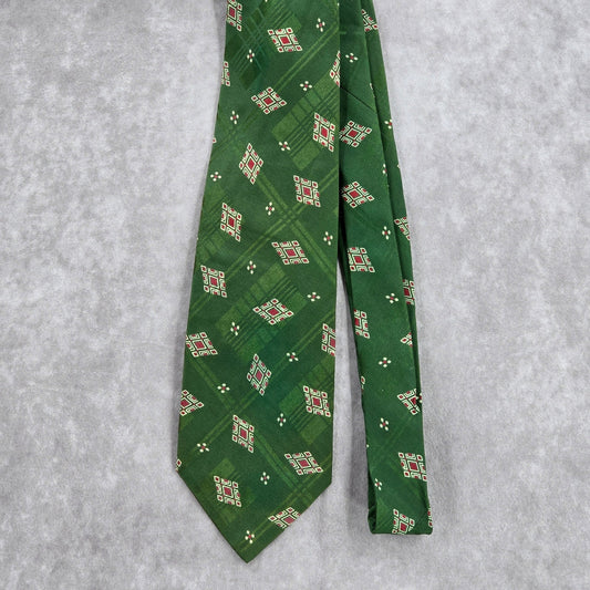 Polo by Ralph Lauren Green Red Geometric 100% Silk Men's Neck Tie