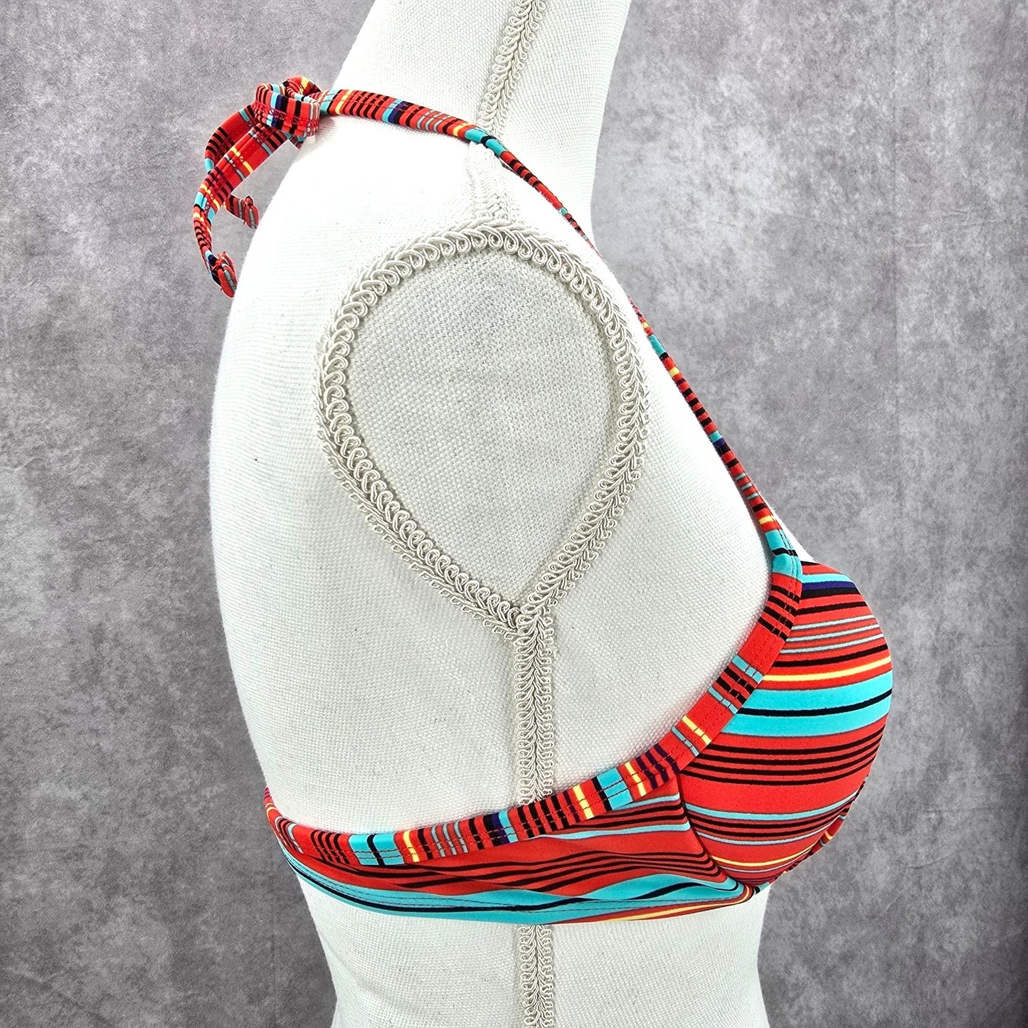 Xhilaration Red Blue Stripe Padded String Hook Wired Bikini Top Swimwear Medium