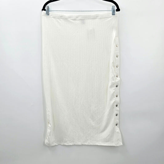 Shein White Stripe Button Pull On Stretch Midi Skirt Large 12