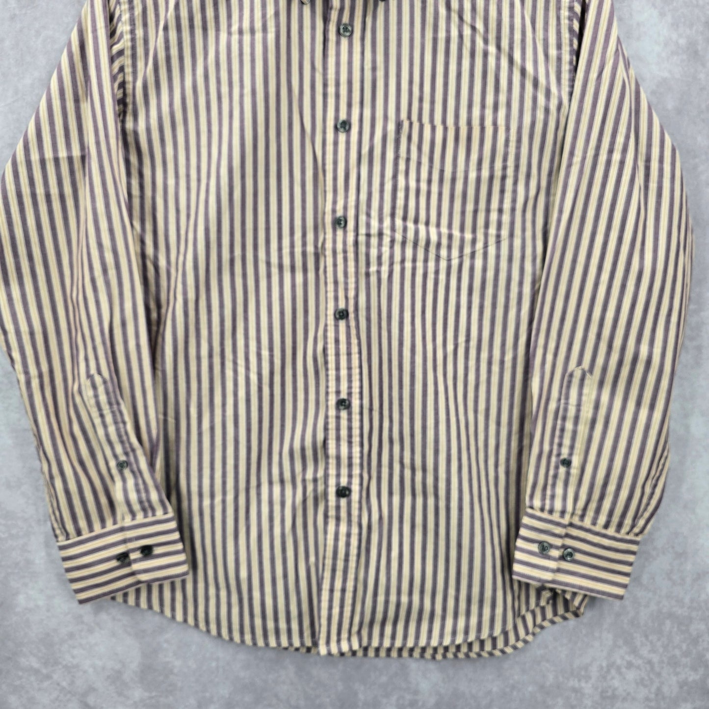 Dockers Button Down Long Sleeve Stripe Purple Cream Work Mens Shirt Medium