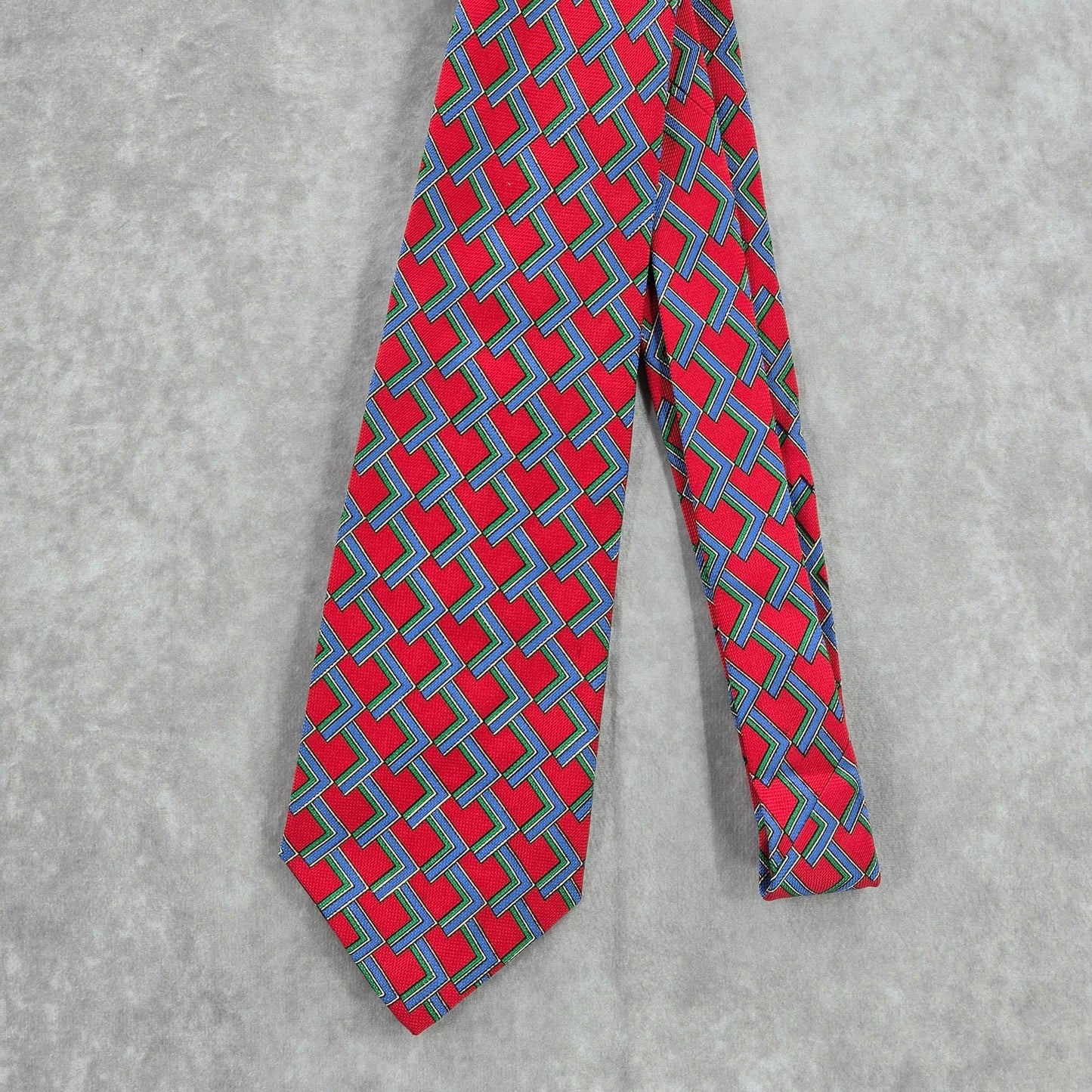 Polo By Ralph Lauren Red Blue Geometric 100% Silk Handmade Men's Neck Tie