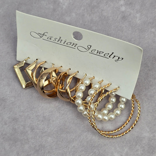 Gold Pearl Hoop Square Boho Swirl Dangle Fashion Jewelry Earrings NWT JB2-51