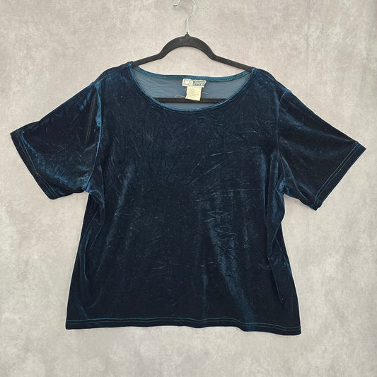 CM Shapes Green Velour Short Sleeve Retro Vintage Blouse Top Shirt Plus 1X