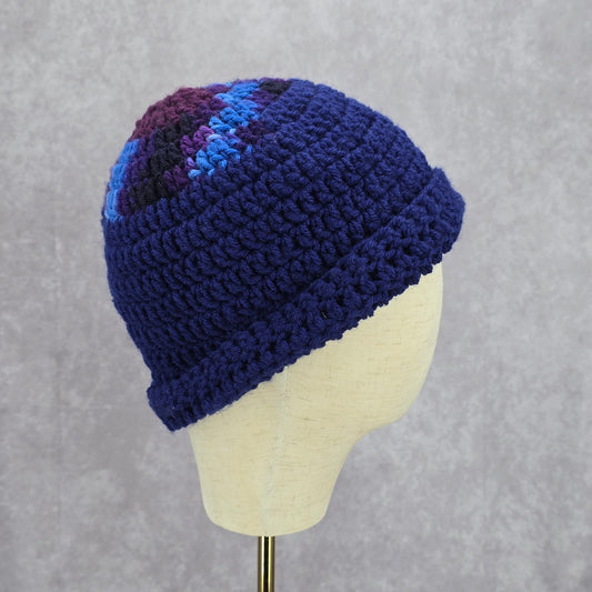 Blue Purple Crochet Knit Bucket Cap Hat Fun Vintage Y2K Funky Beanie