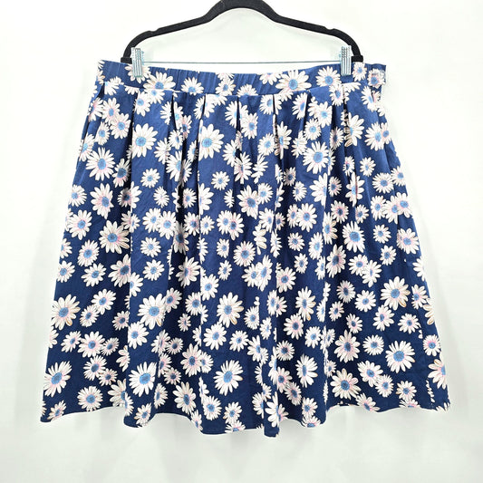 Taydey Fashion Blue White Floral Short Pleated Flare Skirt Plus 3XL