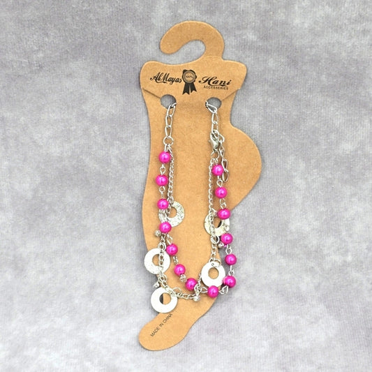 Pink Silver Bead Circle Rhinestone Charm Fashion Jewelry Foot Anklet JB2-36