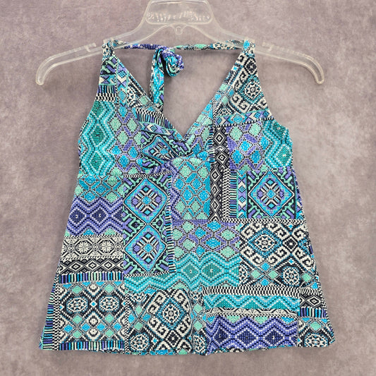 Mossimo Blue Multi Print Floral Halter Tie Swimwear Tankini Tank Top Medium M